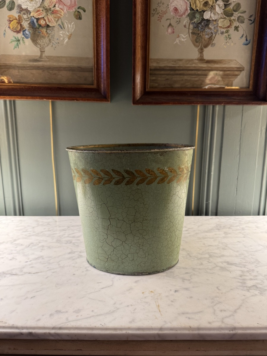 Painted Sheet Metal Wastepaper Basket, Height 23.5 Cm-photo-4