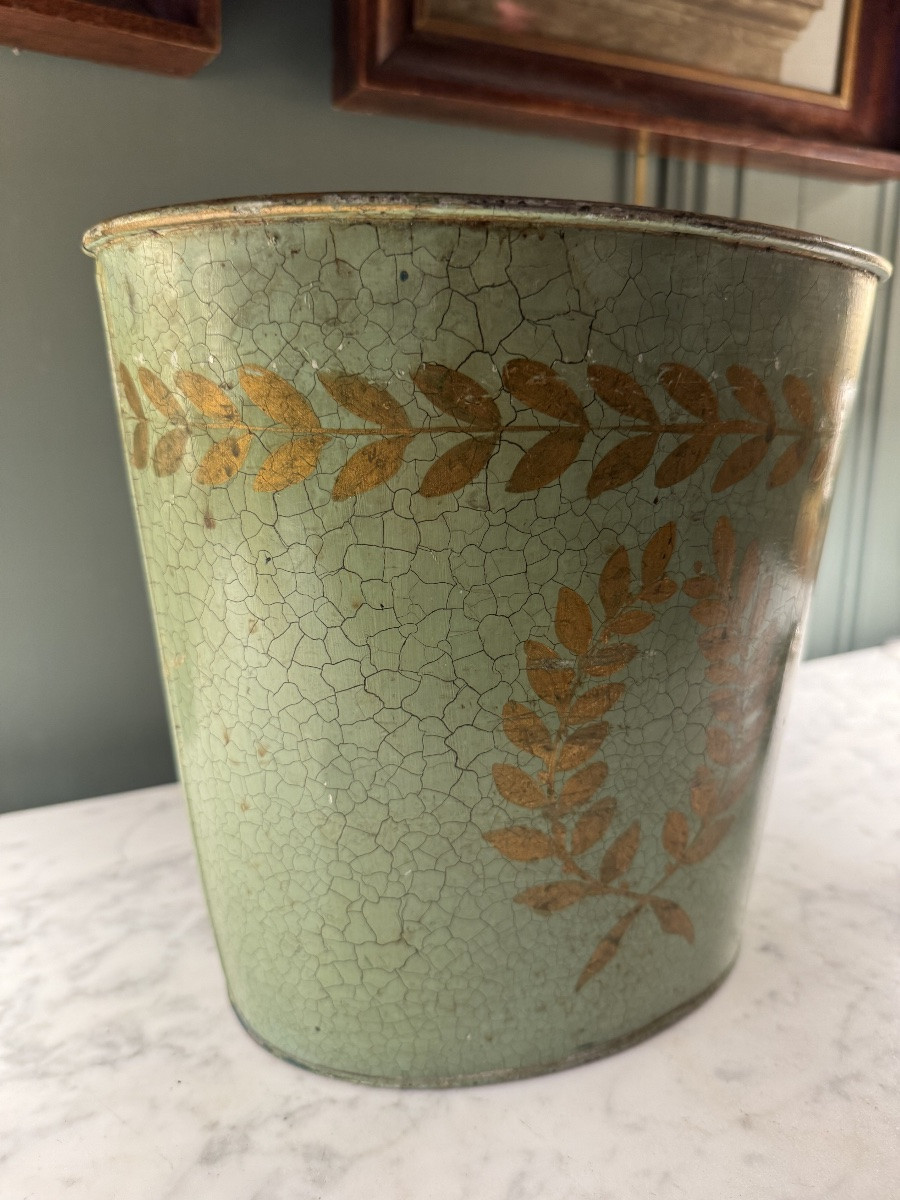 Painted Sheet Metal Wastepaper Basket, Height 23.5 Cm-photo-2