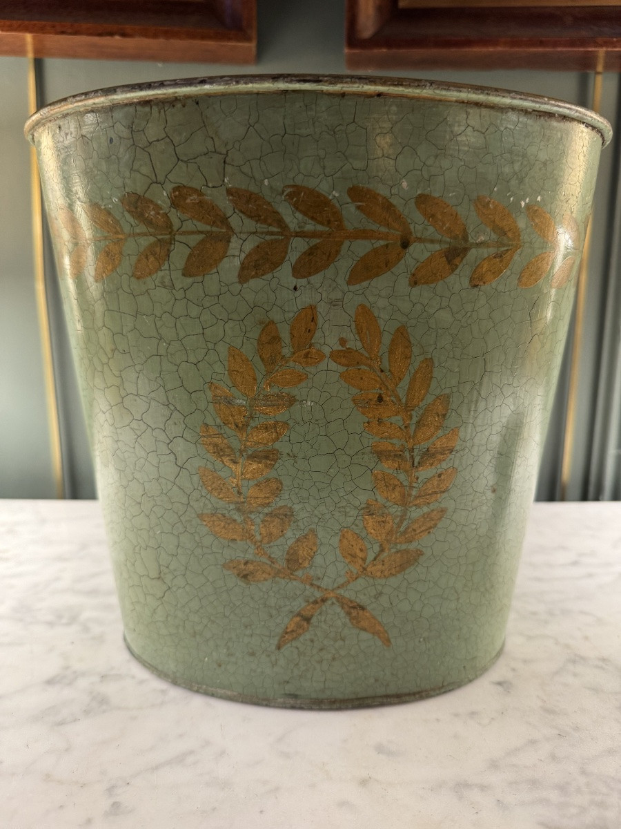 Painted Sheet Metal Wastepaper Basket, Height 23.5 Cm-photo-3