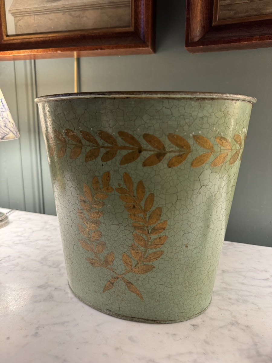 Painted Sheet Metal Wastepaper Basket, Height 23.5 Cm-photo-4