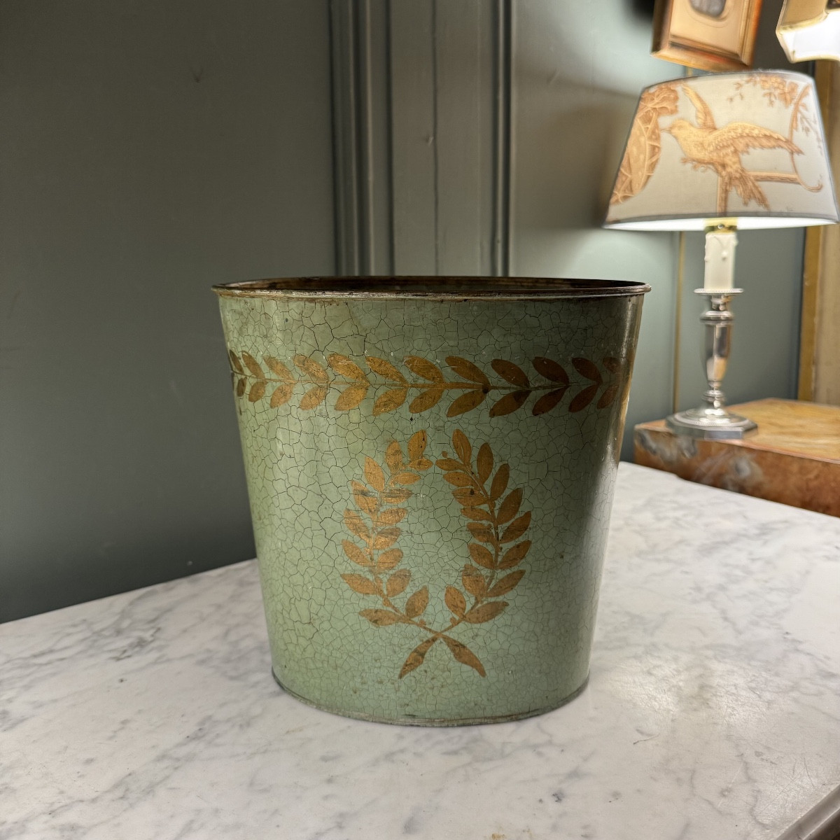 Painted Sheet Metal Wastepaper Basket, Height 23.5 Cm
