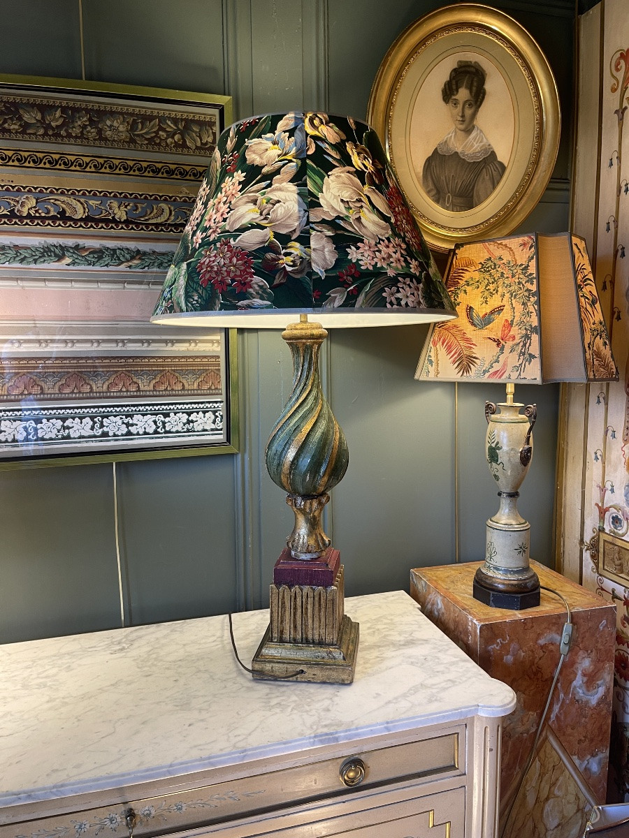 Grande lampe en bois peint, hauteur 89 cm-photo-3
