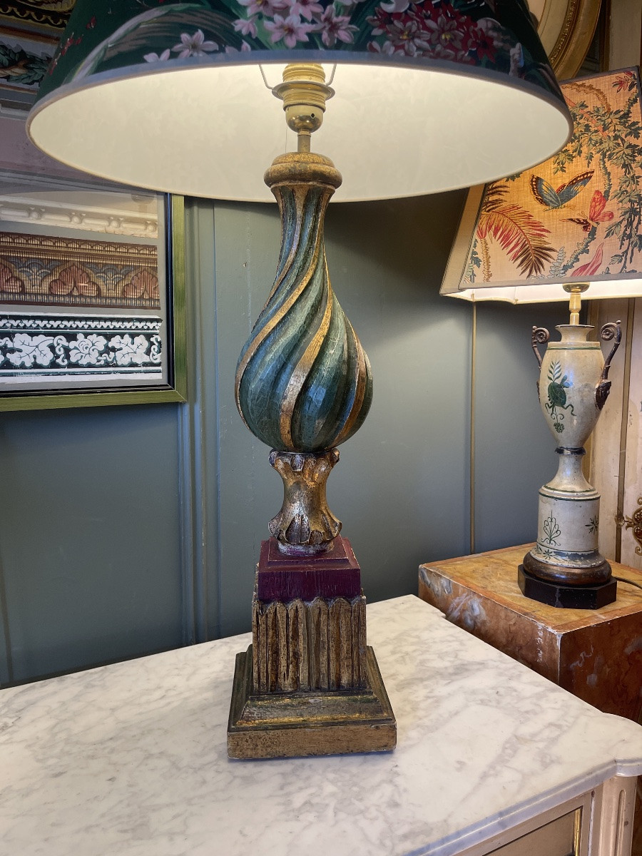 Grande lampe en bois peint, hauteur 89 cm-photo-3