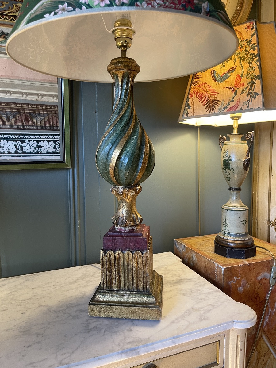 Grande lampe en bois peint, hauteur 89 cm-photo-4