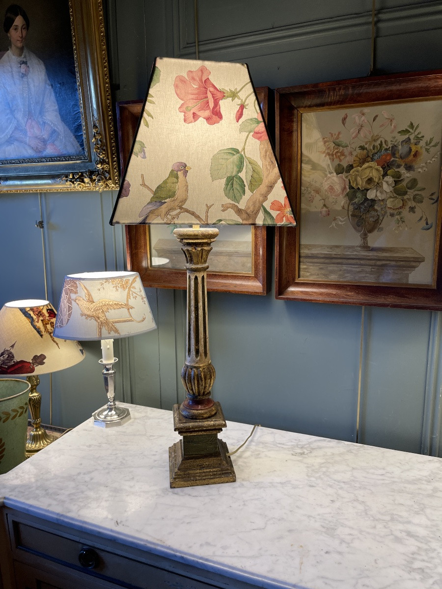 Lampe en bois peint, Hauteur 78 cm-photo-1