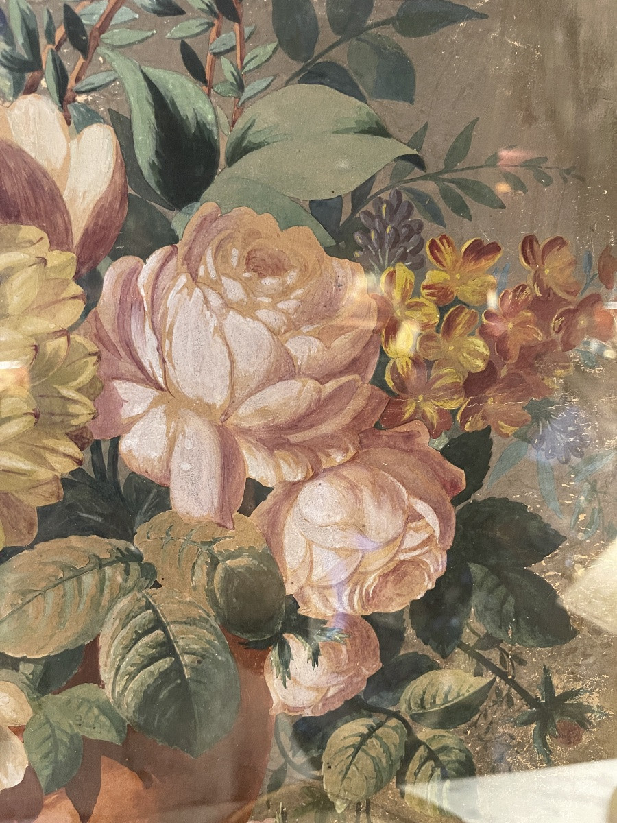 Bouquet de fleurs et framboises, époque Charles X-photo-3