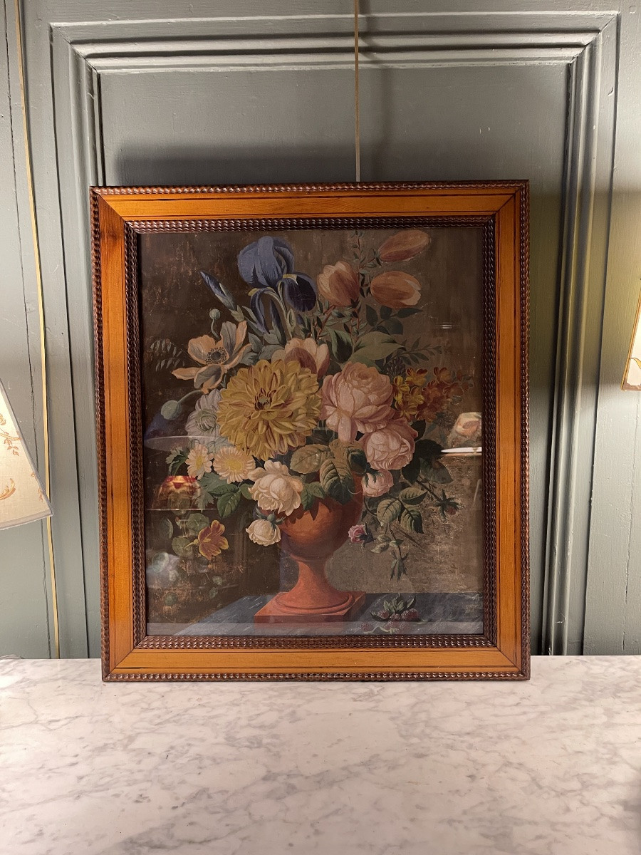Bouquet de fleurs et framboises, époque Charles X-photo-6