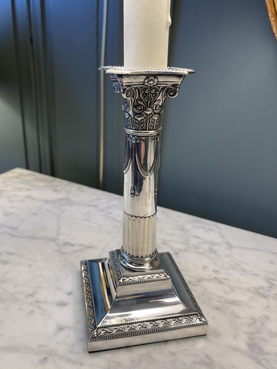 Paire de lampes en métal argenté style Louis XVI, Hauteur 44 cm-photo-3