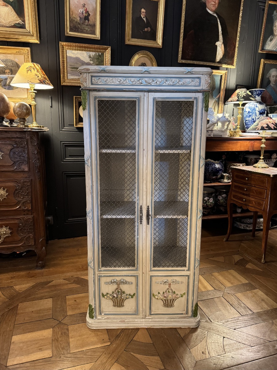 Petite vitrine en bois laqu&eacute; style Louis XVI-photo-2