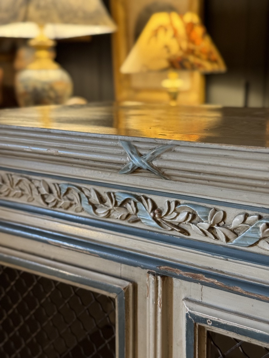 Petite vitrine en bois laqu&eacute; style Louis XVI-photo-6