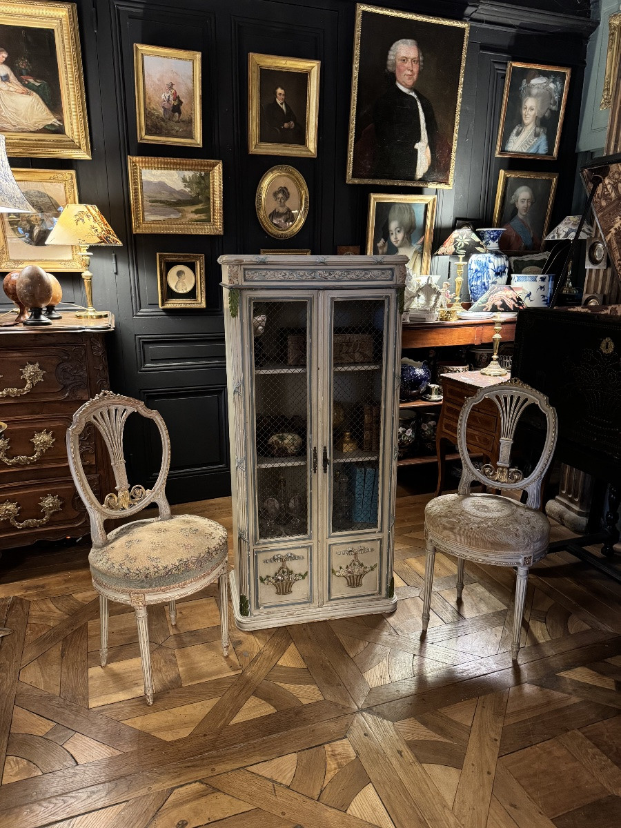 Petite vitrine en bois laqu&eacute; style Louis XVI-photo-8
