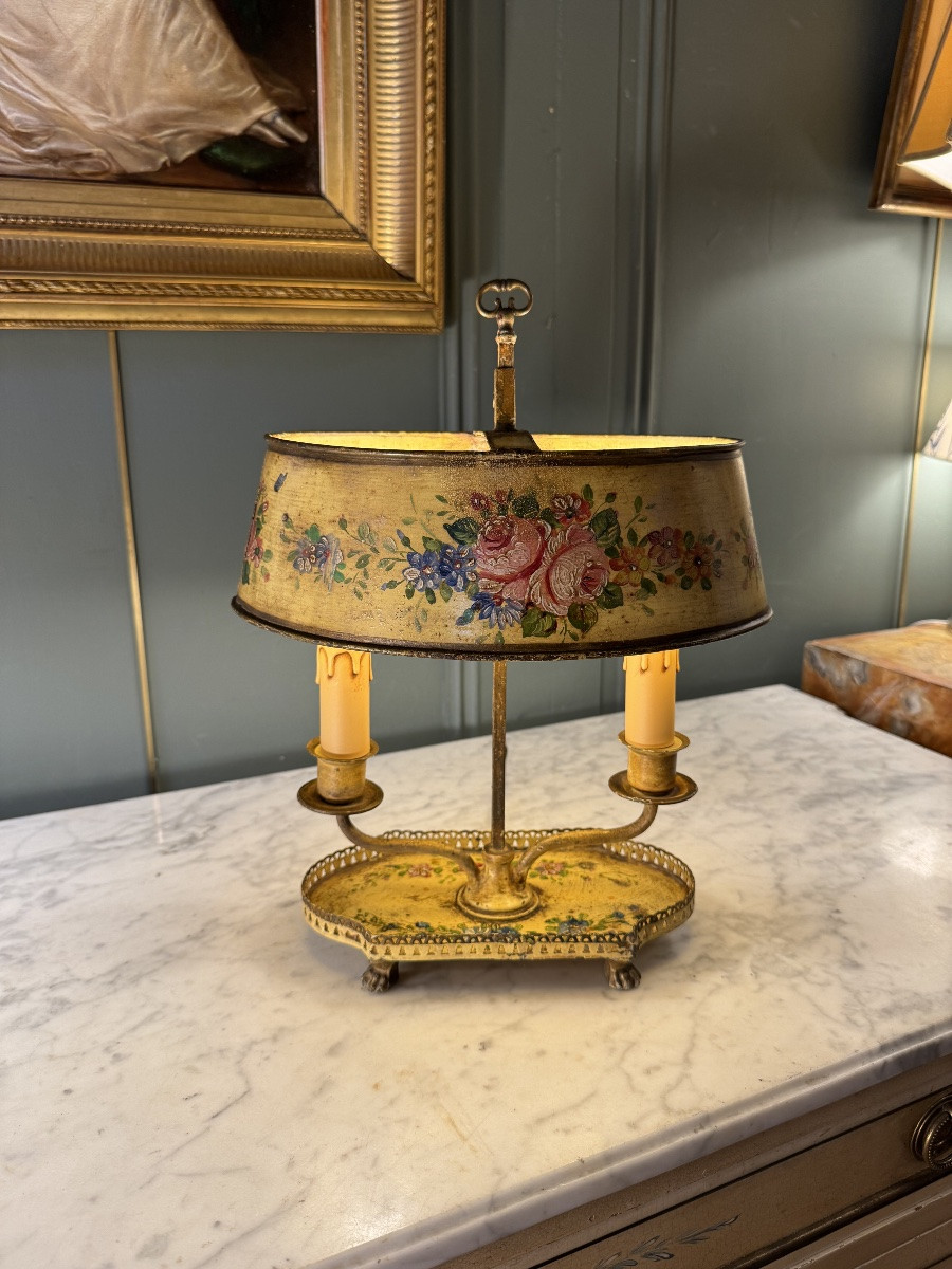 Bouillotte Lamp With 19th Century Floral Decoration, Height 36 Cm-photo-2
