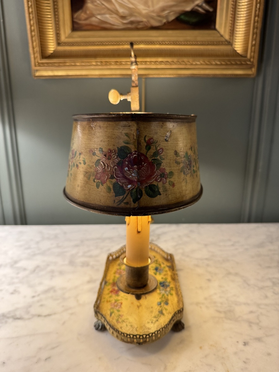 Bouillotte Lamp With 19th Century Floral Decoration, Height 36 Cm-photo-4