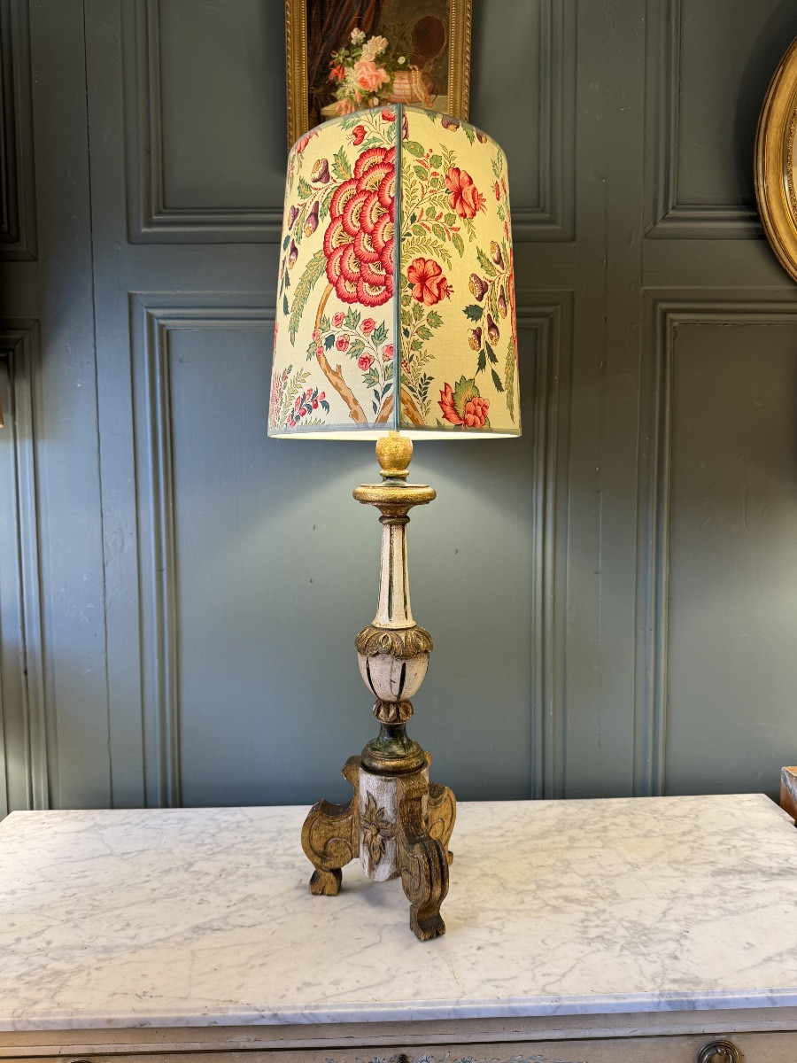 Grande lampe en bois peint tripode, Hauteur 86 cm-photo-4