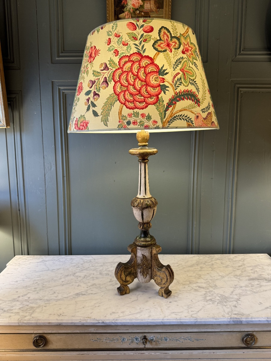 Grande lampe en bois peint tripode, Hauteur 86 cm-photo-2