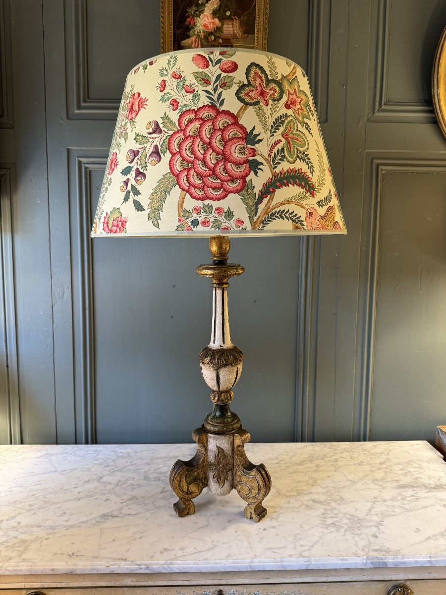 Grande lampe en bois peint tripode, Hauteur 86 cm-photo-3