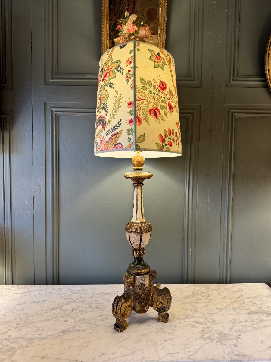 Grande lampe en bois peint tripode, Hauteur 86 cm-photo-2
