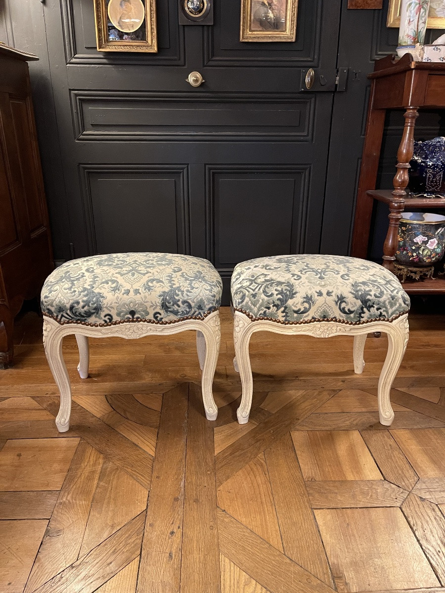 Pair Of Painted Wooden Stools -photo-2