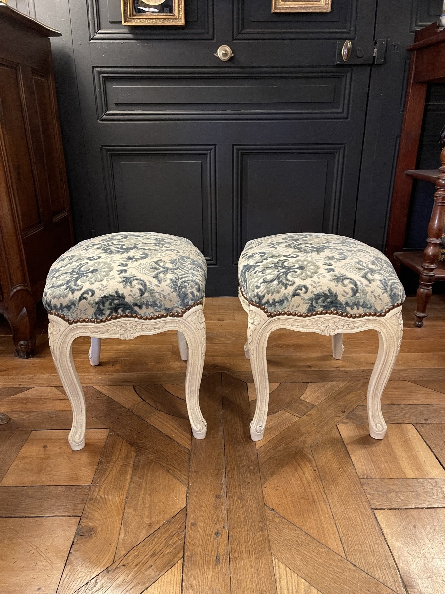 Pair Of Painted Wooden Stools -photo-3