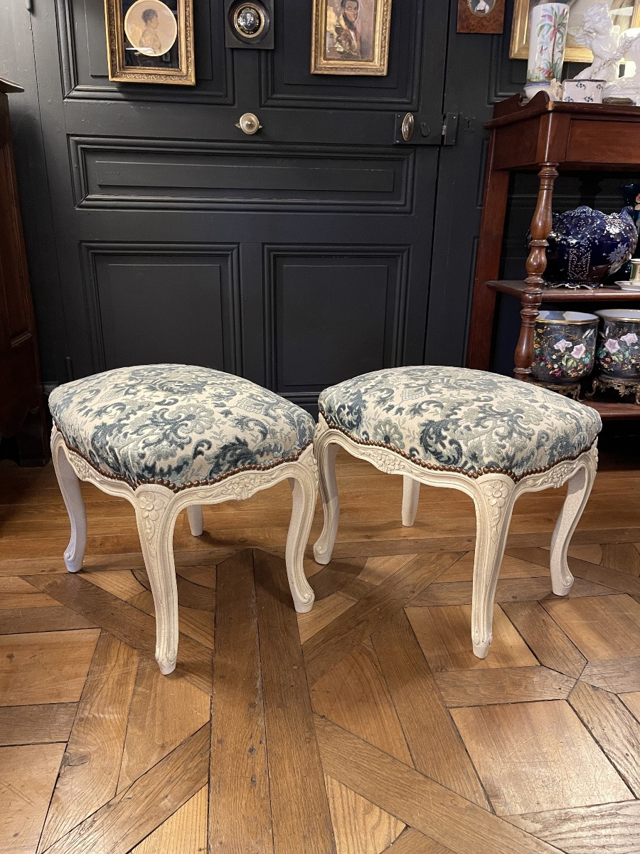 Pair Of Painted Wooden Stools -photo-4
