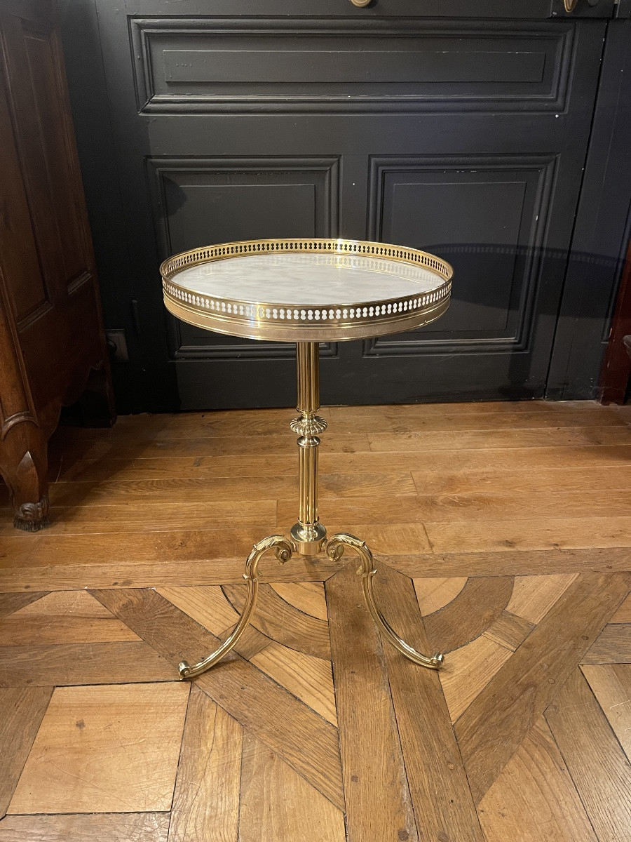 Brass Tripod Pedestal Table, Height 57.5 Cm-photo-2