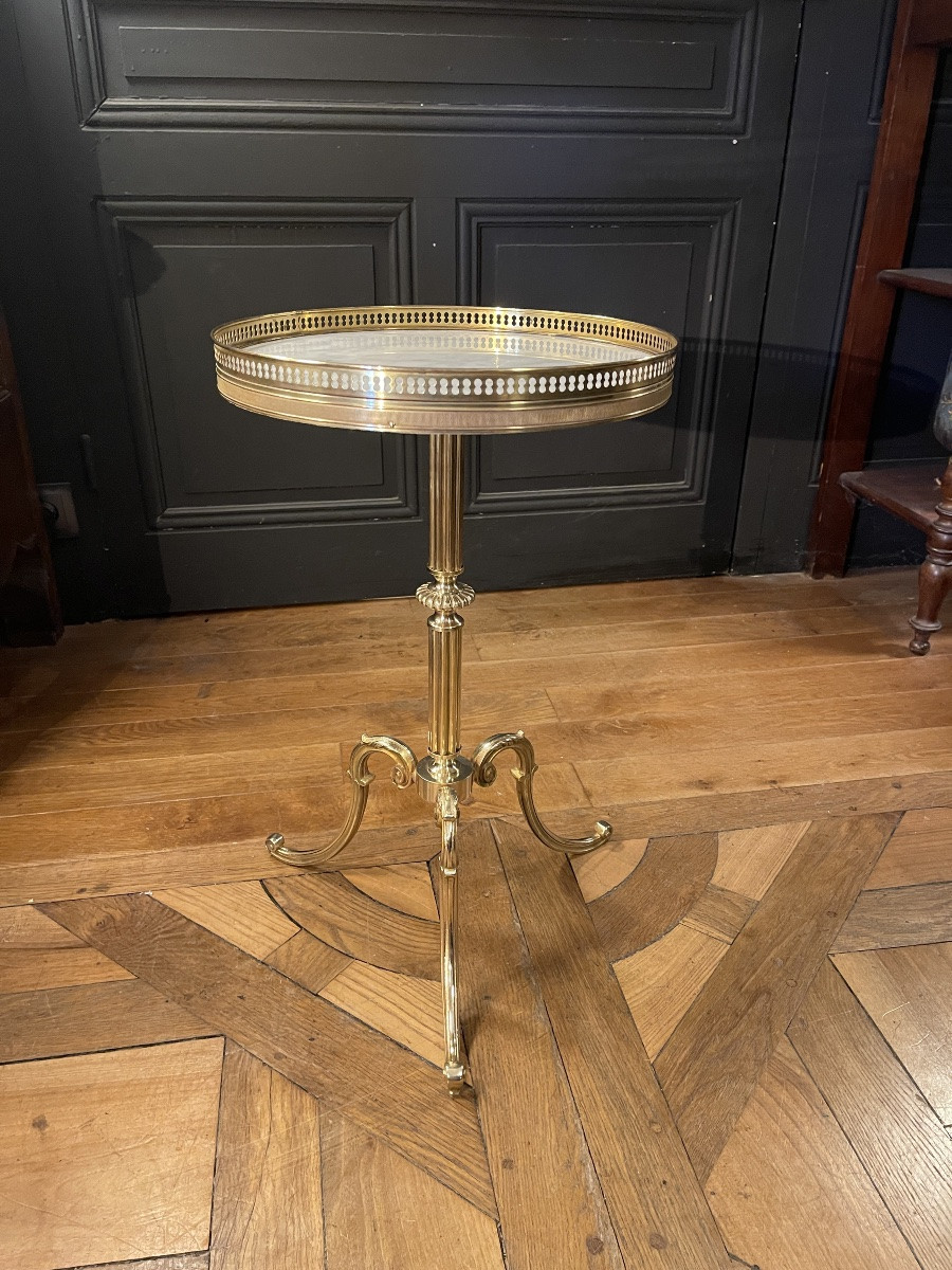 Brass Tripod Pedestal Table, Height 57.5 Cm-photo-3