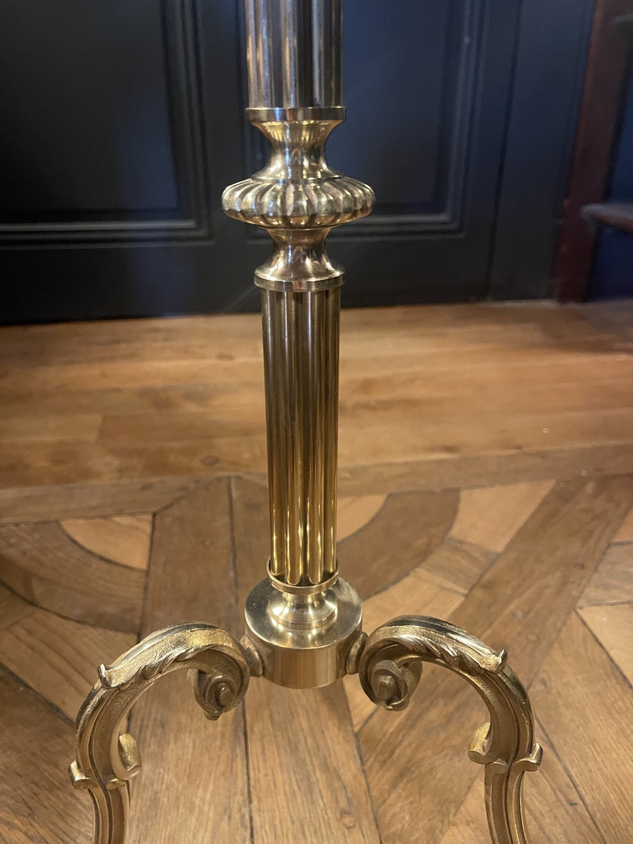 Brass Tripod Pedestal Table, Height 57.5 Cm-photo-3