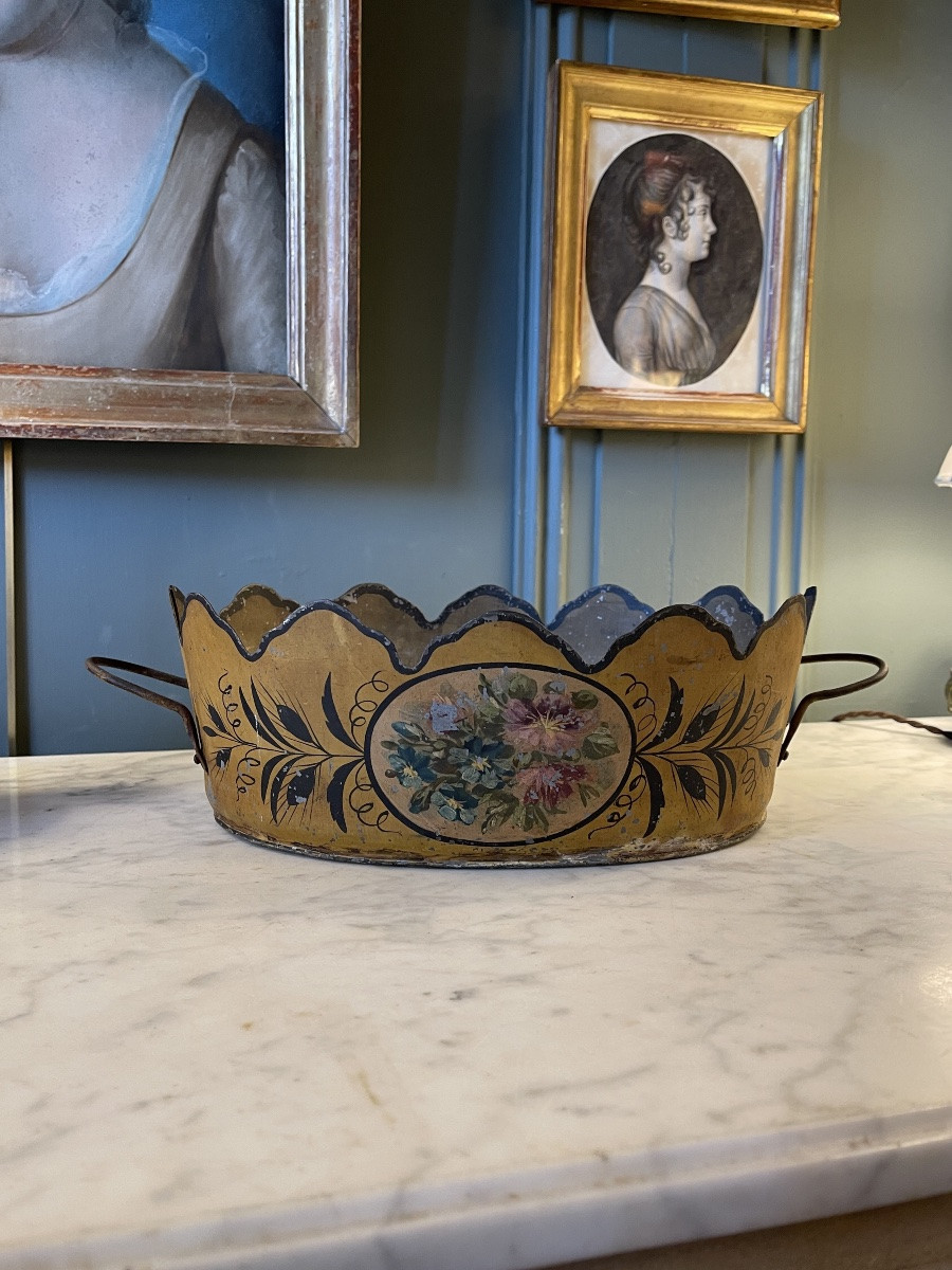 Rafraîchissoir, Verrière en tôle peinte à décor floral époque Napoléon III-photo-2