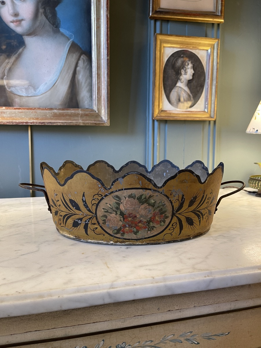 Rafraîchissoir, Verrière en tôle peinte à décor floral époque Napoléon III-photo-3