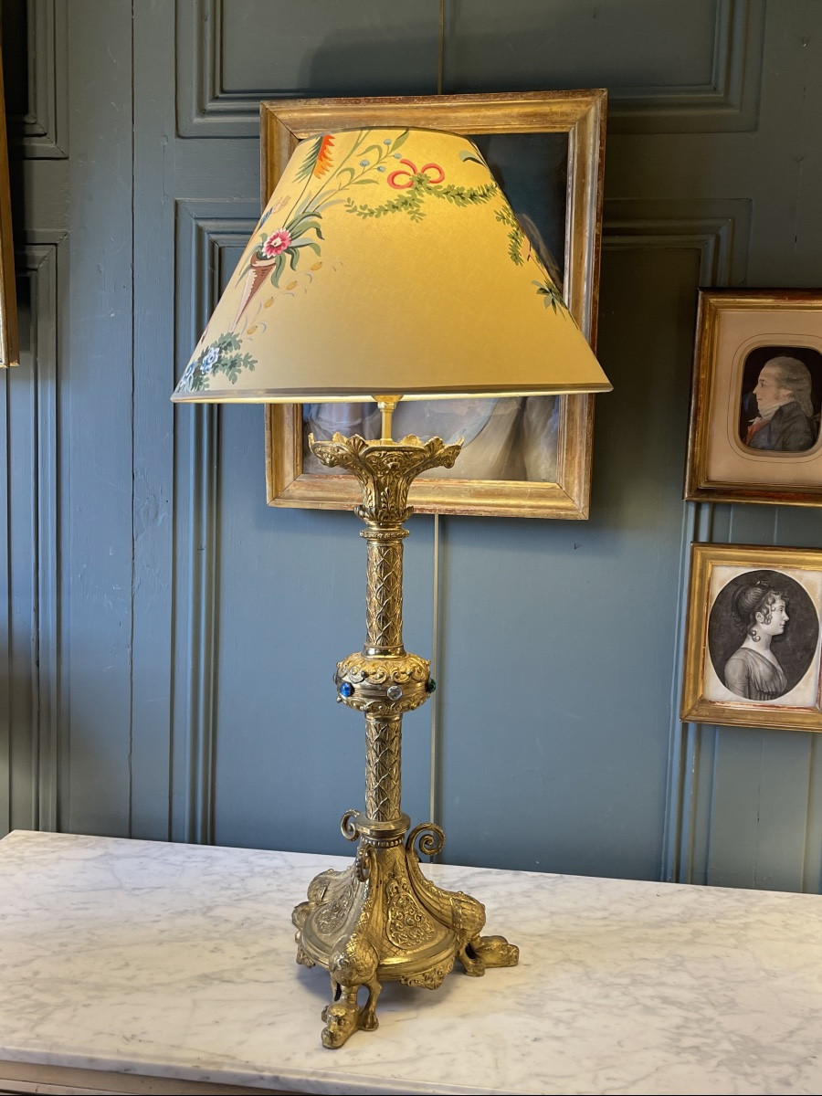 Large Bronze Tripod Lamp With Dragon Decoration, 19th Century-photo-3