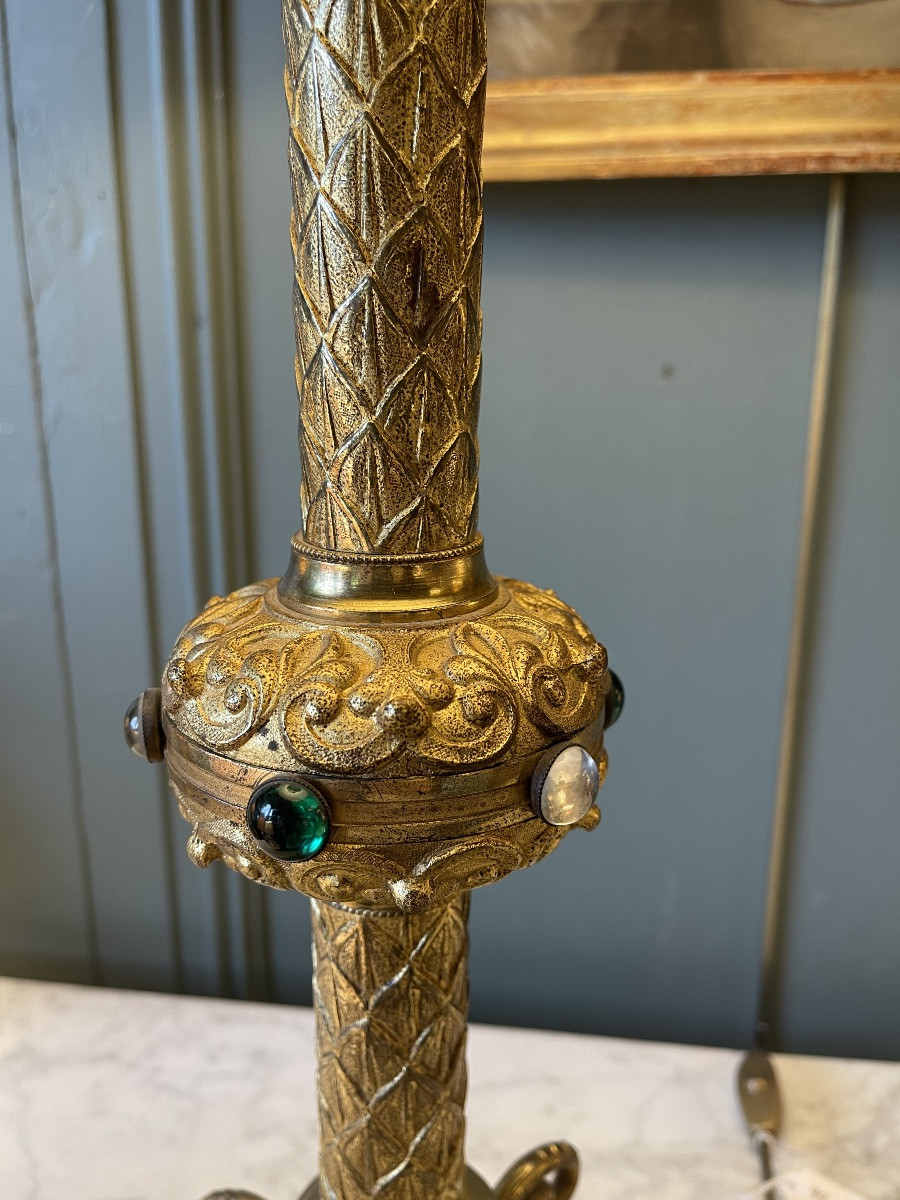 Large Bronze Tripod Lamp With Dragon Decoration, 19th Century-photo-4