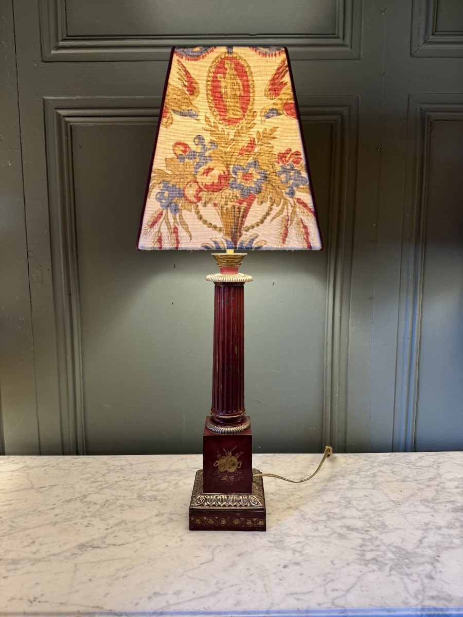 Carcel Lamp In Painted Sheet Metal, 19th Century, Height 74 Cm-photo-3