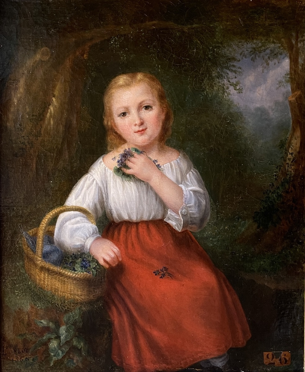 Portrait d'une petite fille aux fleurs de Violettes, daté 1866-photo-2