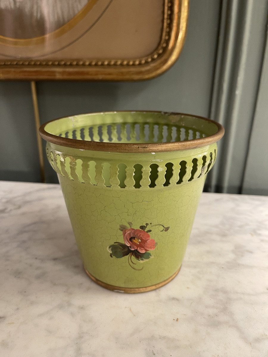 Small Flowerpot, Basket In Painted Tin-photo-3