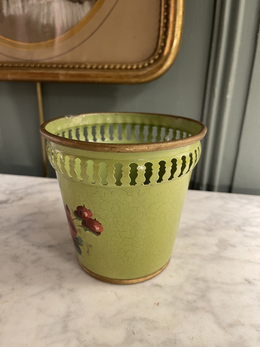 Small Flowerpot, Basket In Painted Tin-photo-4