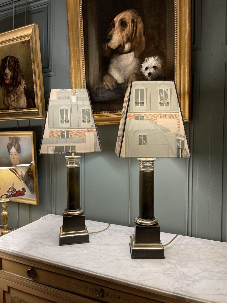 Paire de lampes Carcel en t&ocirc;le peinte, hauteur 67 cm-photo-4