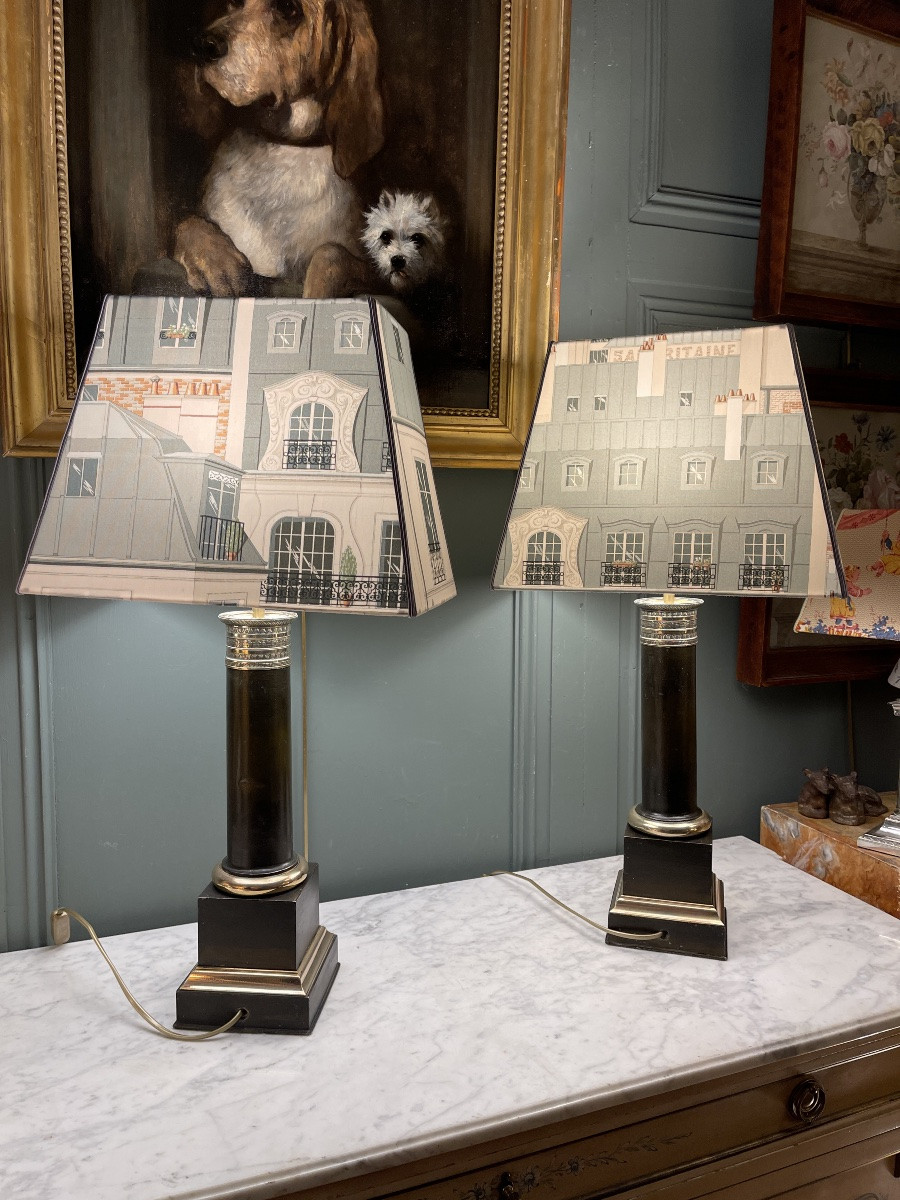 Paire de lampes Carcel en t&ocirc;le peinte, hauteur 67 cm-photo-1