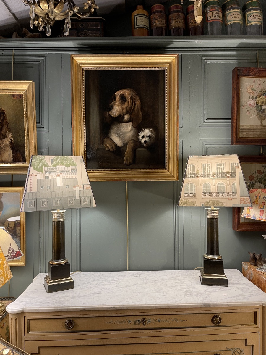 Paire de lampes Carcel en t&ocirc;le peinte, hauteur 67 cm-photo-8