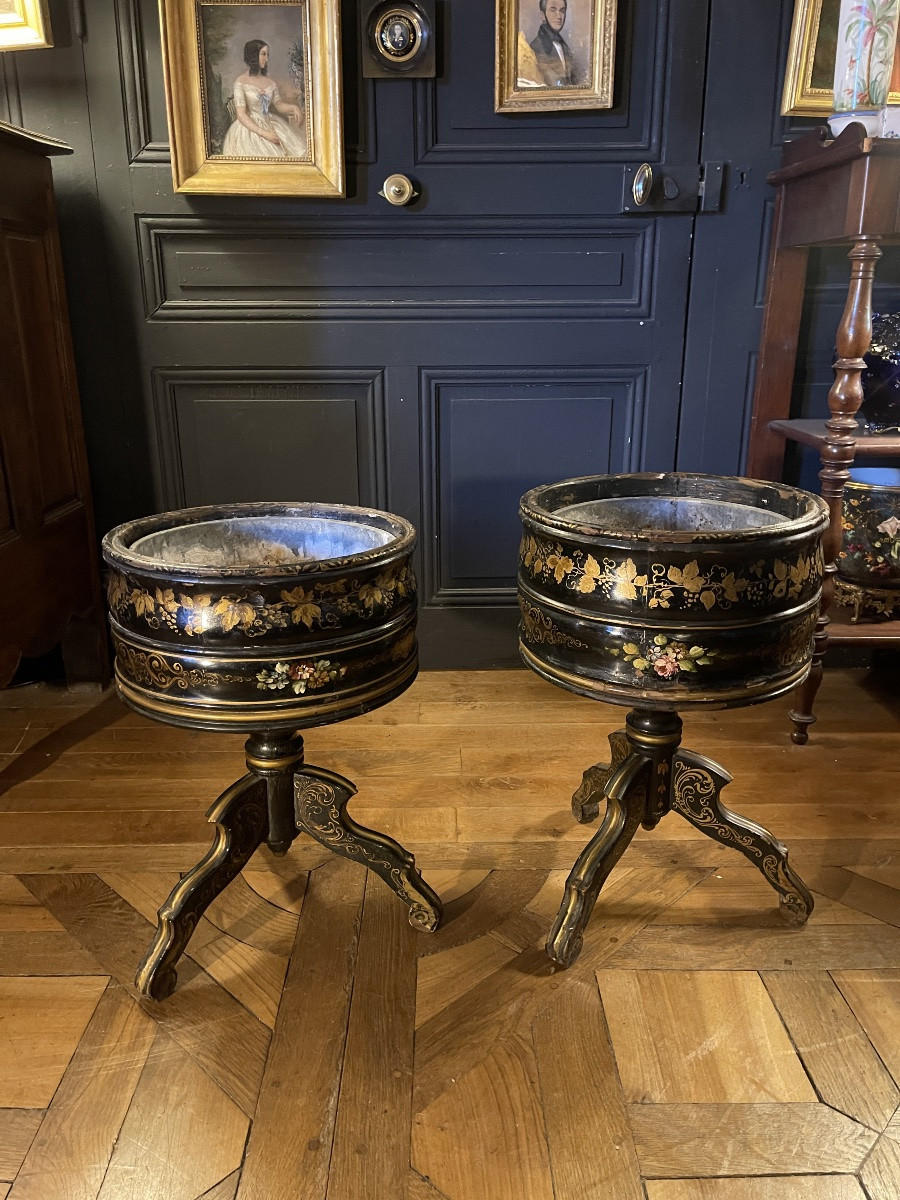 Blackened And Painted Wooden Planter, Napoleon III Period No. 2-photo-5