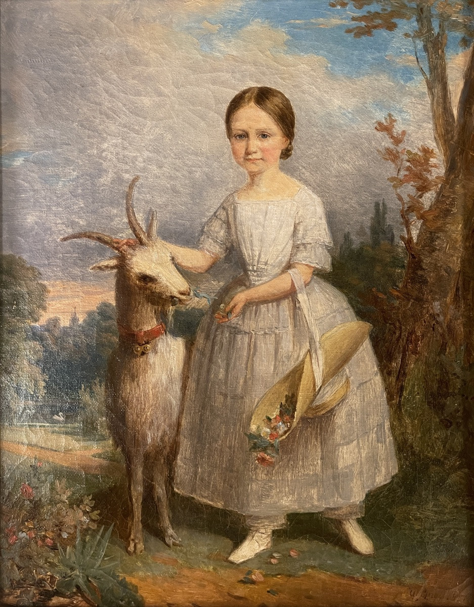 Portrait Of A Little Girl Feeding Her Goat, Dated 1851-photo-2