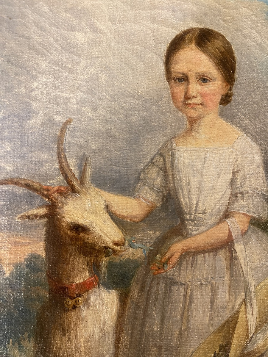 Portrait Of A Little Girl Feeding Her Goat, Dated 1851-photo-3