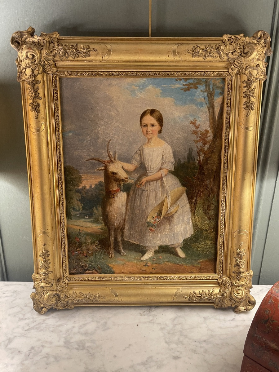 Portrait Of A Little Girl Feeding Her Goat, Dated 1851-photo-6