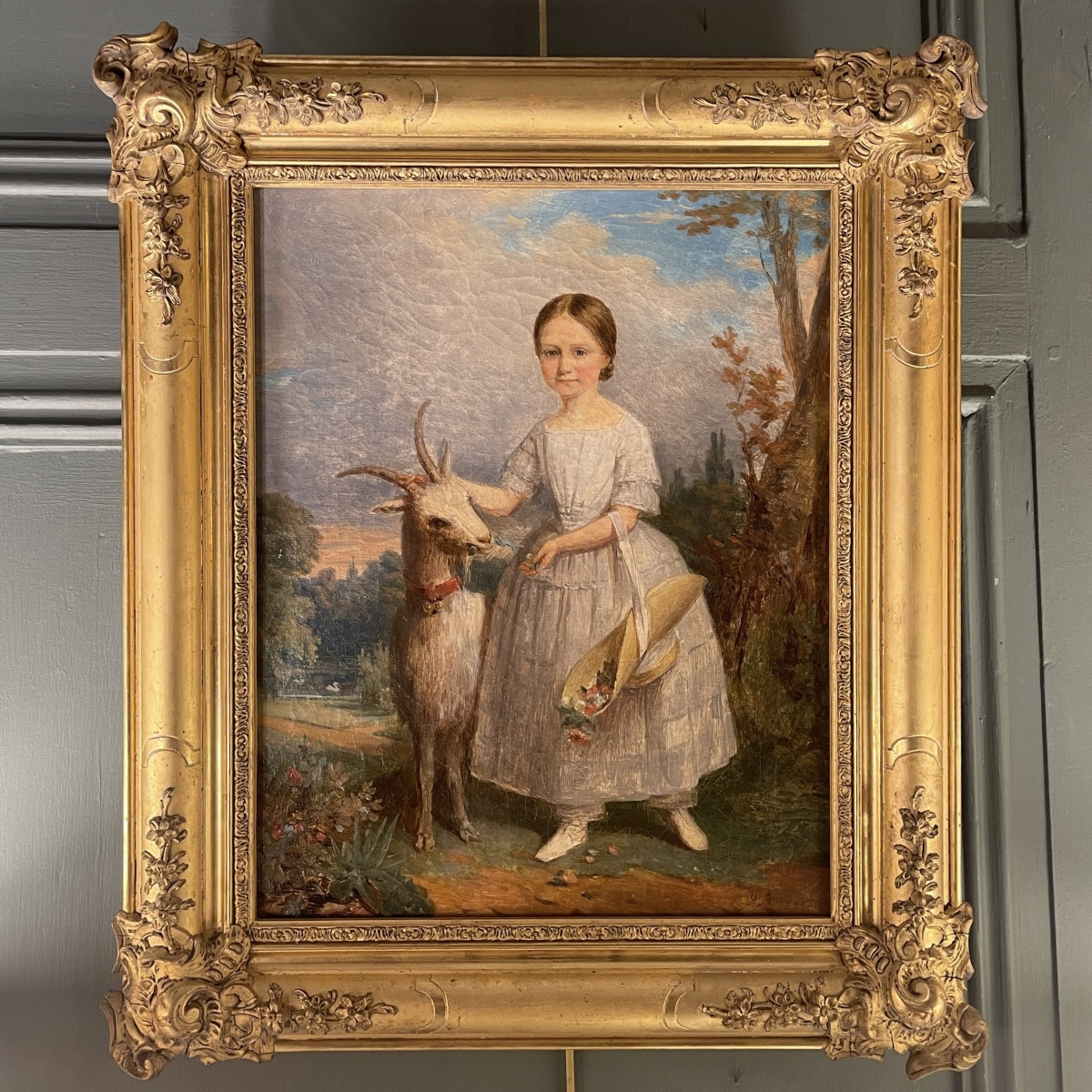 Portrait Of A Little Girl Feeding Her Goat, Dated 1851