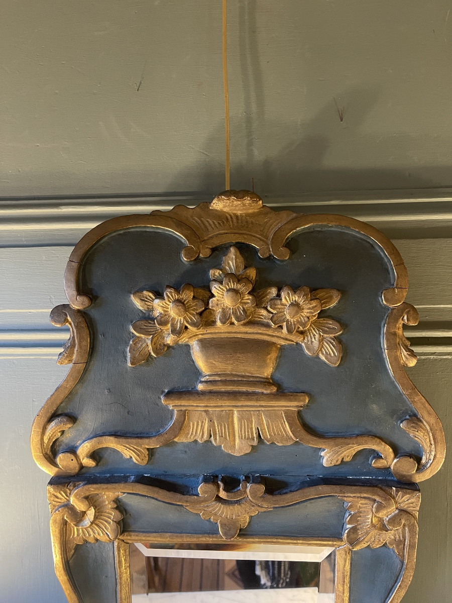 19th Century Painted And Gilded Wooden Pediment Mirror-photo-2