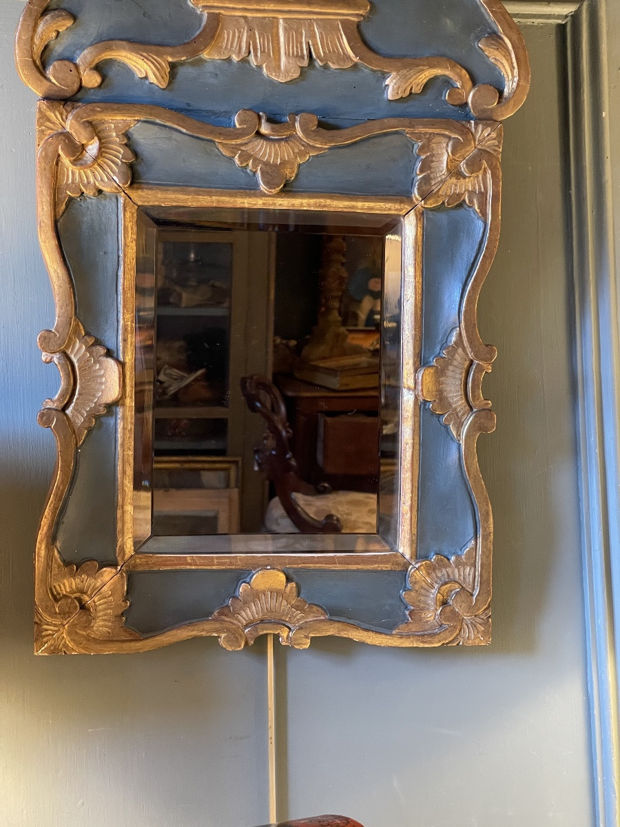19th Century Painted And Gilded Wooden Pediment Mirror-photo-3