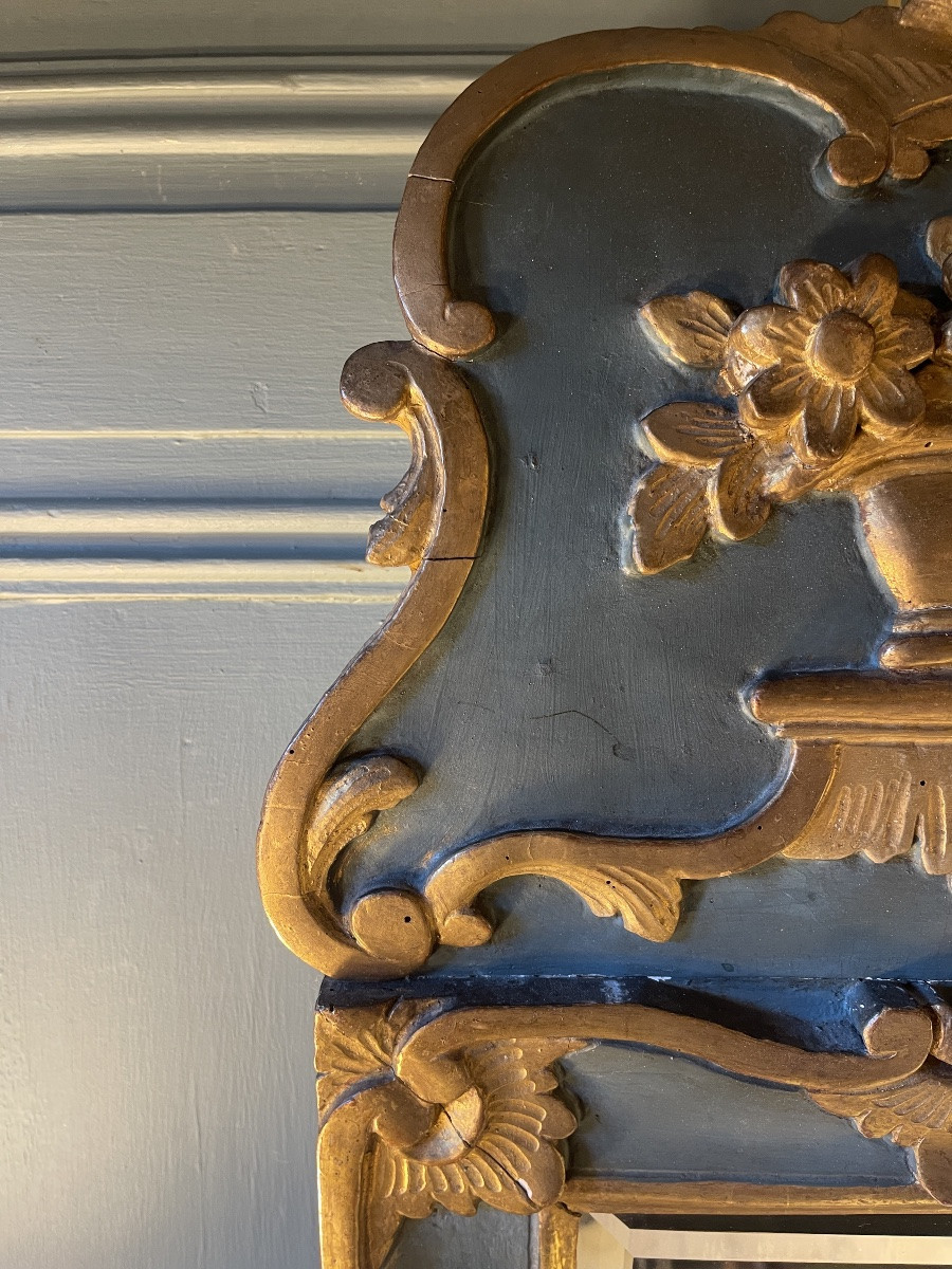 19th Century Painted And Gilded Wooden Pediment Mirror-photo-4