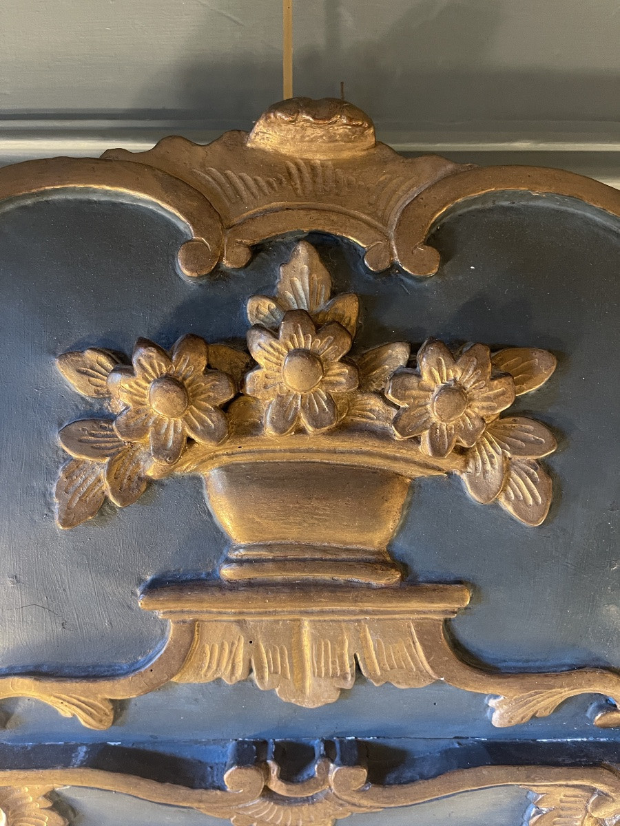19th Century Painted And Gilded Wooden Pediment Mirror-photo-1