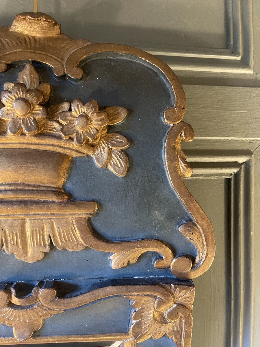 19th Century Painted And Gilded Wooden Pediment Mirror-photo-2