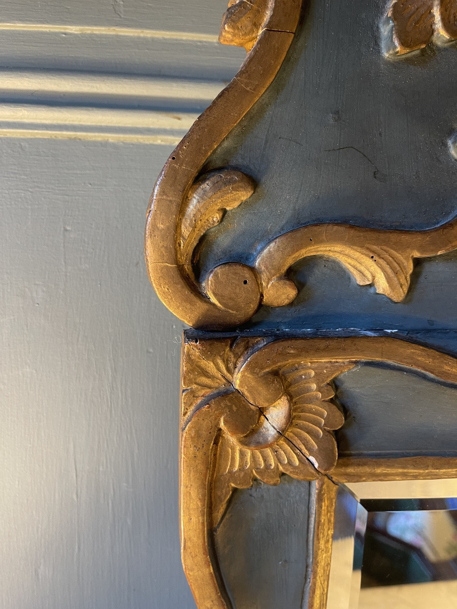 19th Century Painted And Gilded Wooden Pediment Mirror-photo-3