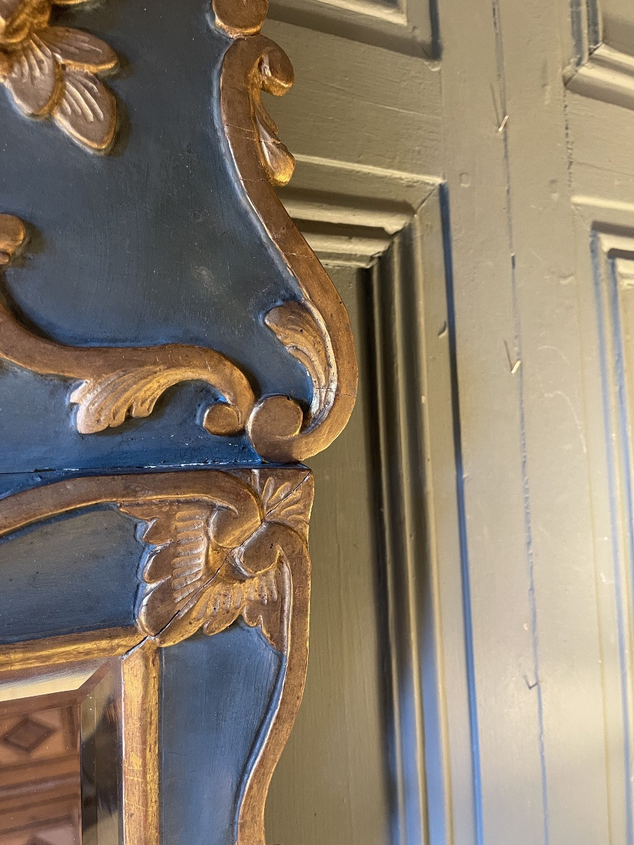 19th Century Painted And Gilded Wooden Pediment Mirror-photo-4